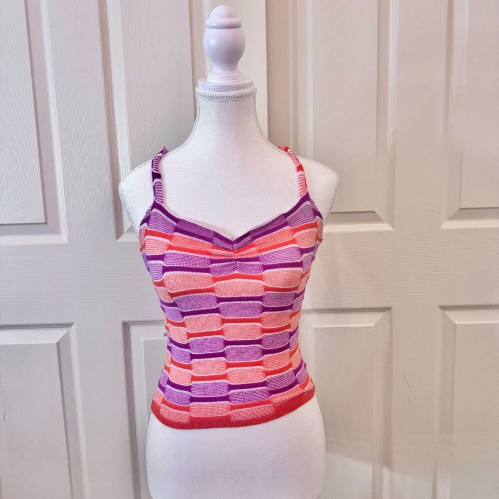 Orange Purple Knit Halter Tank Top Women’s Size Medium